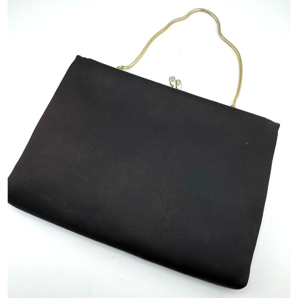 Vintage Harry Levine HL black satin clutch with gold chain strap 6in x 8.5in